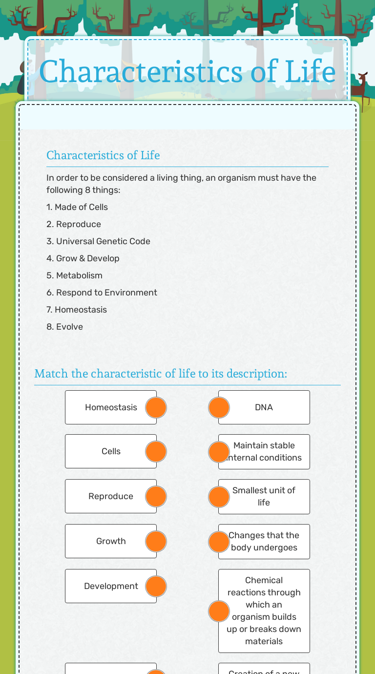 Characteristics of Life worksheet preview image