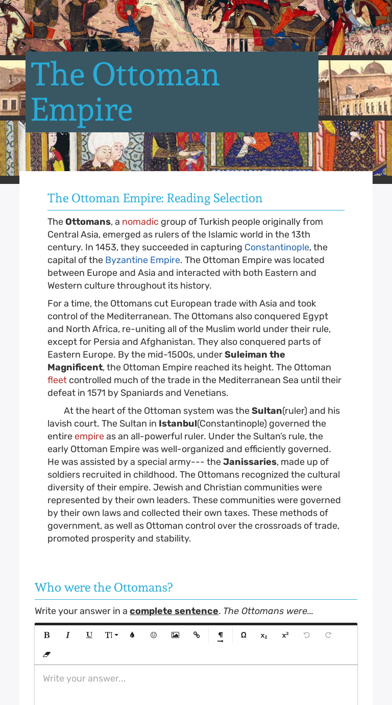 The Ottoman Empire Interactive Worksheet by Katherine Turner Wizer.me