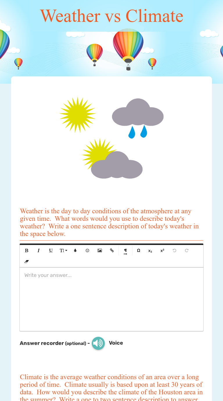 Weather vs Climate  Interactive Worksheet by Traci Moody  Wizer.me Intended For Weather Vs Climate Worksheet