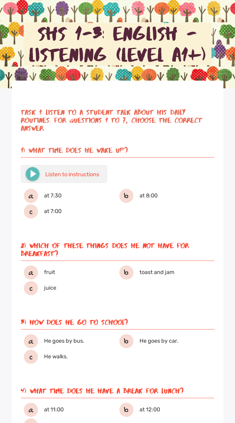 SHS 1-3: English - Listening (level A1+) | Interactive Worksheet By ...