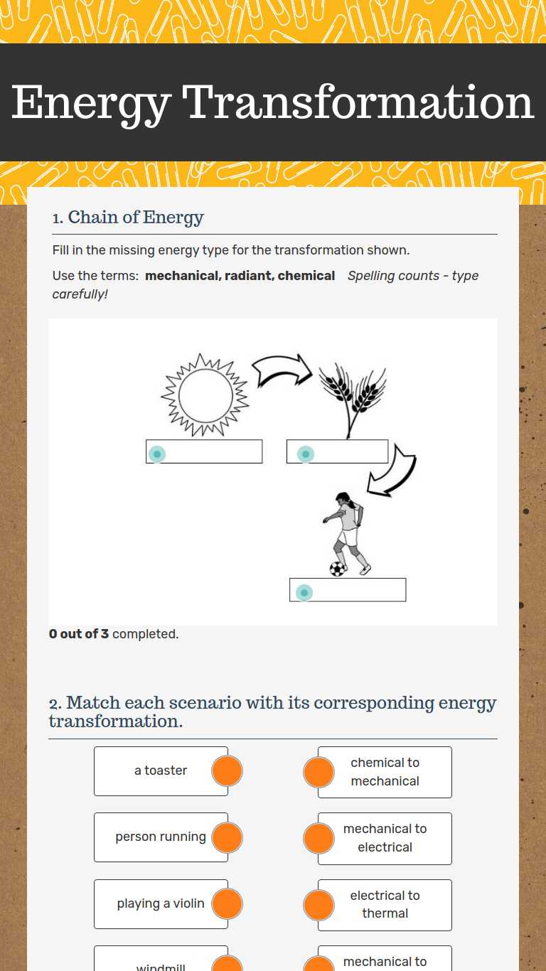 Energy Transformation  Interactive Worksheet by Karen Burke For Energy Transformation Worksheet Answer Key