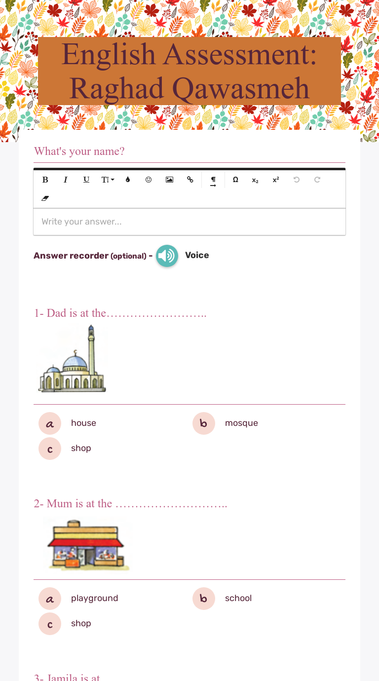 English Assessment: Raghad Qawasmeh Grade 2 worksheet preview