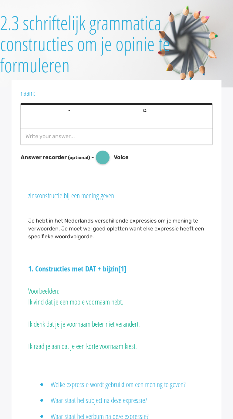 2.3 schriftelijk 
grammatica 
constructies om je opinie te formuleren Other worksheet preview