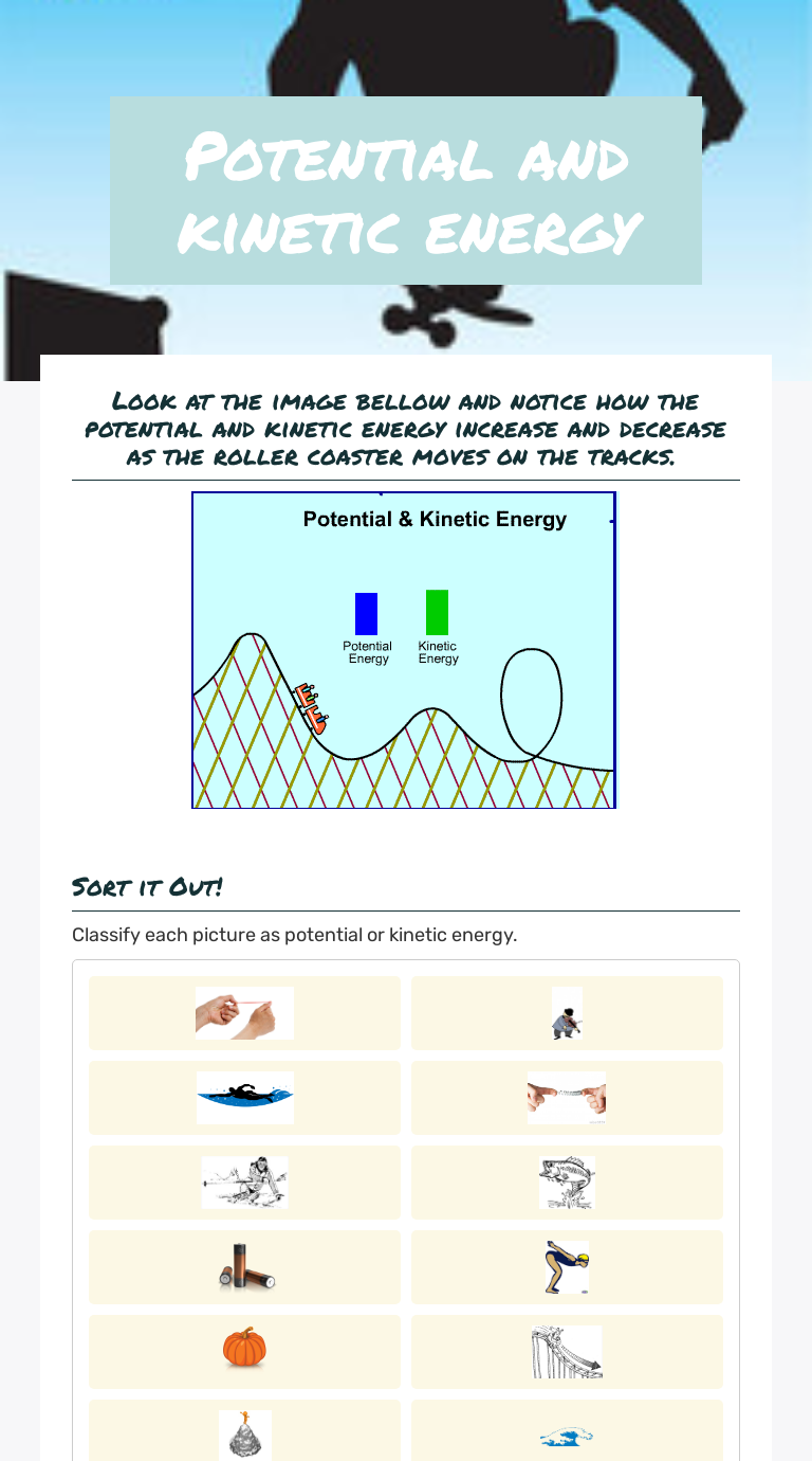 Potential and kinetic energy  Interactive Worksheet by Karen For Potential Versus Kinetic Energy Worksheet