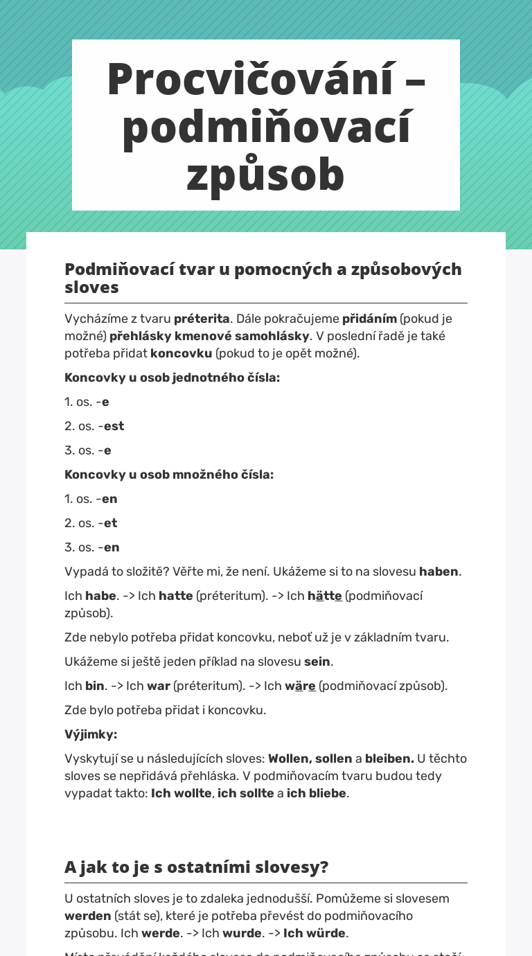 Procvičování – podmiňovací způsob worksheet preview image