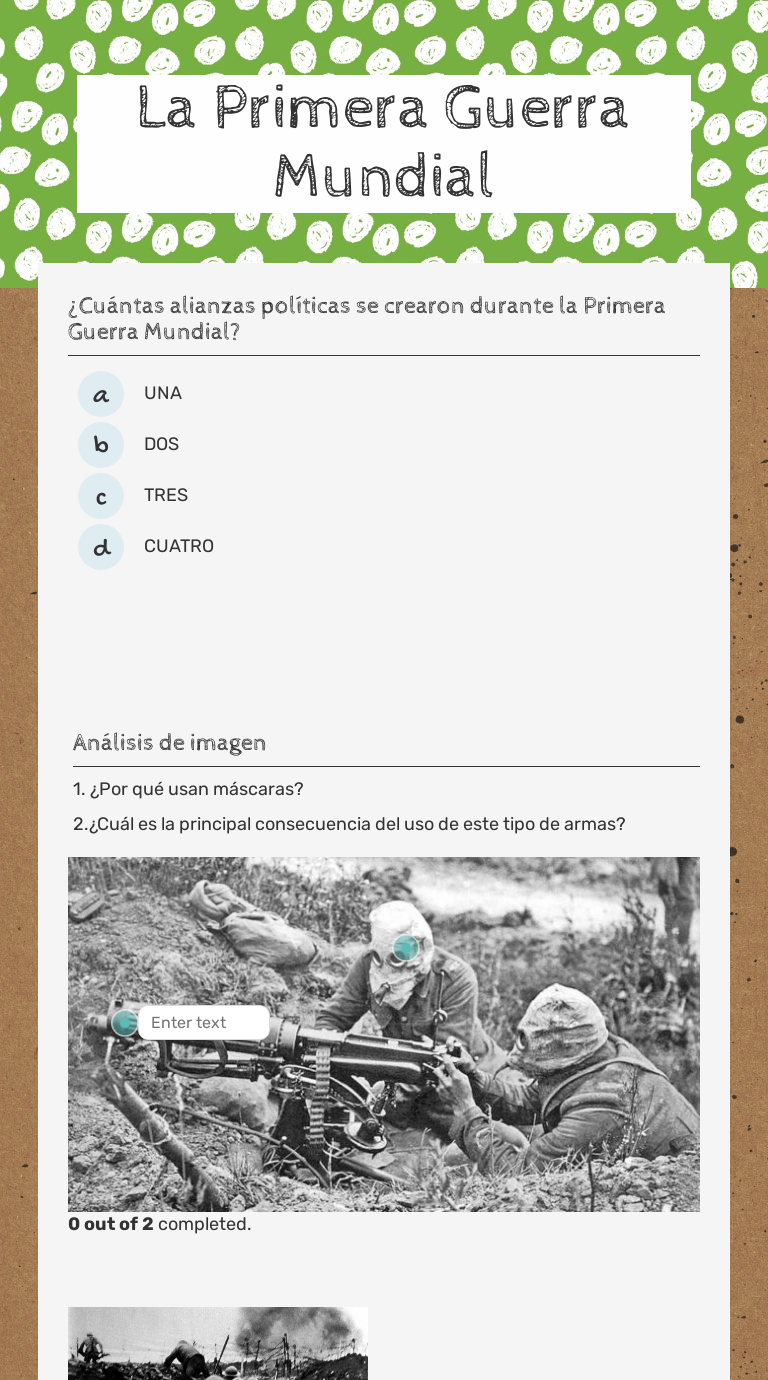 La Primera Guerra Mundial worksheet preview