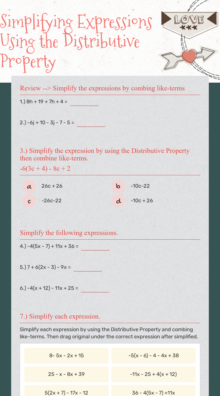 unit 2 expressions homework 5 the distributive property