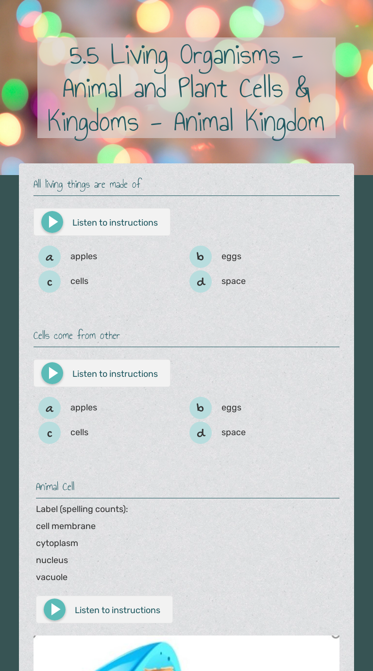 5.5 Living Organisms - Animal and Plant Cells & Kingdoms - Animal