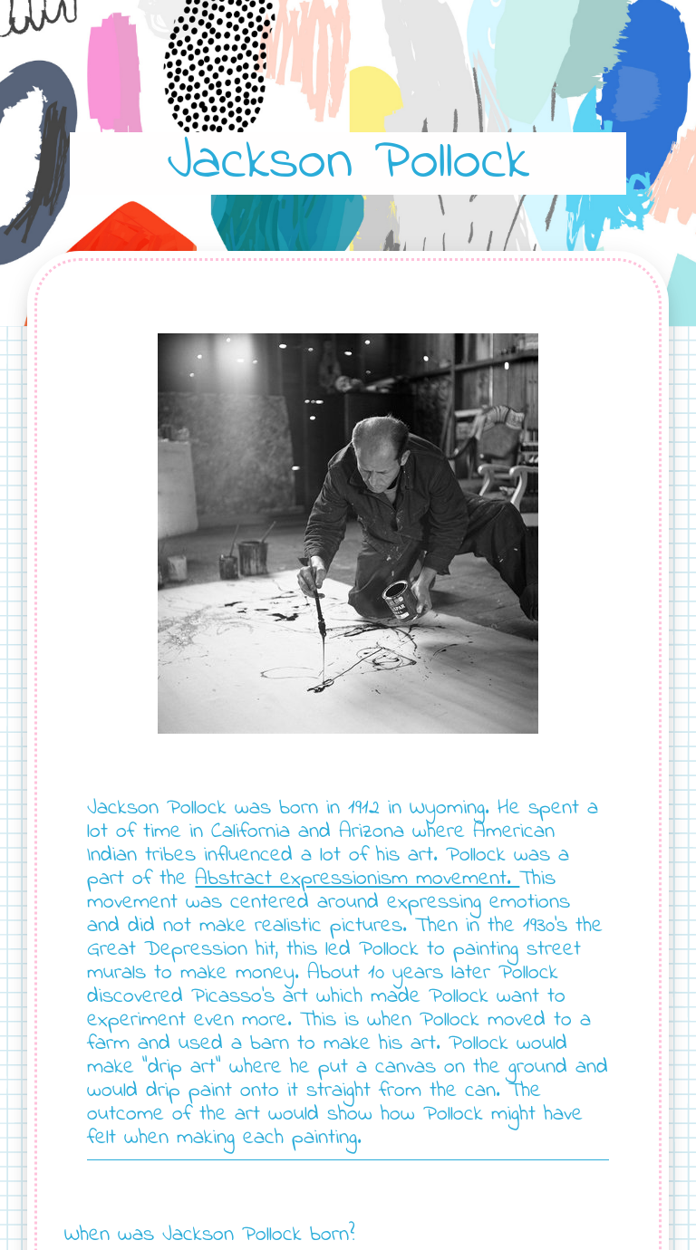 Jackson Pollock worksheet preview image