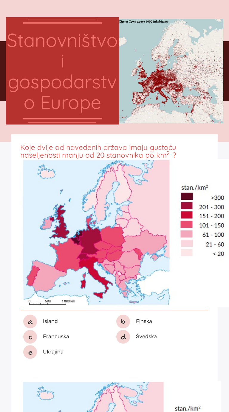 Stanovništvo i gospodarstvo Europe worksheet preview