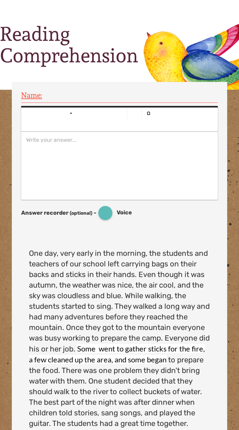 Reading Comprehension Grade 3 worksheet preview