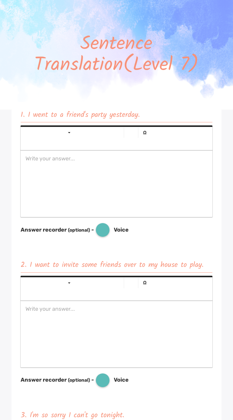 Sentence Translation(Level 7) worksheet preview image