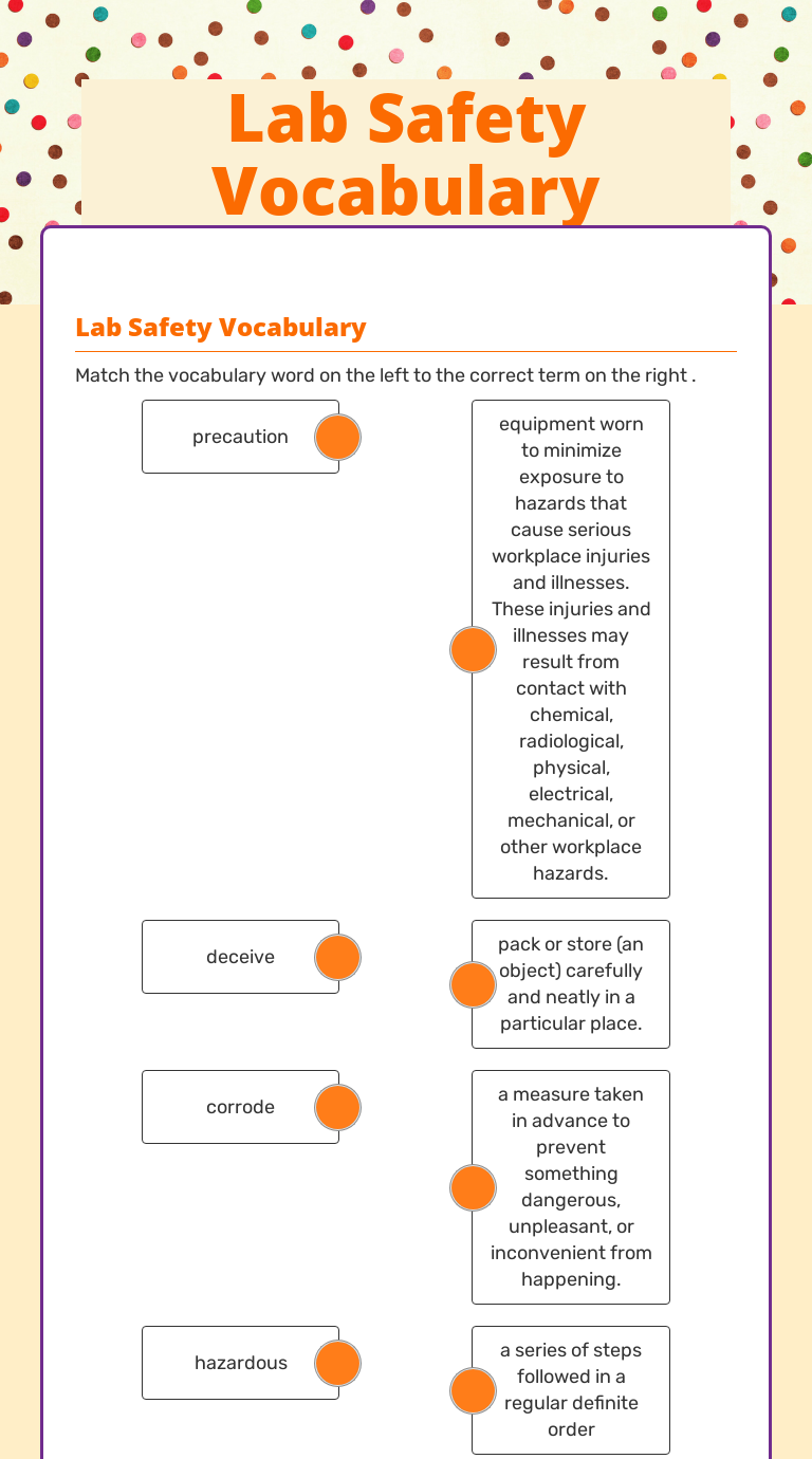 Lab Safety Vocabulary | Interactive Worksheet by Jamie Dilbeck | Wizer.me