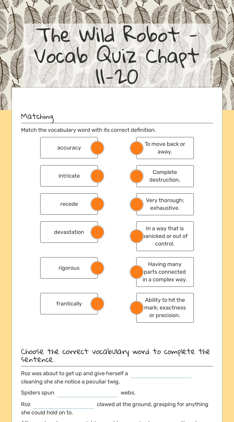 The Wild Robot -  Vocab Quiz Chapt 11-20 worksheet preview image