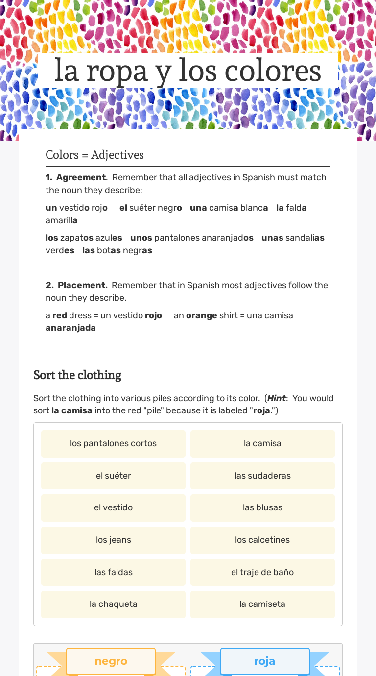 Los Colores Worksheet Answers