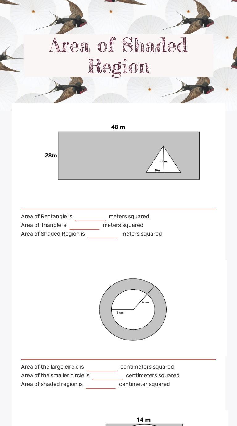 Area of Shaded Region  Interactive Worksheet by Josh Delgado Regarding Area Of Shaded Region Worksheet