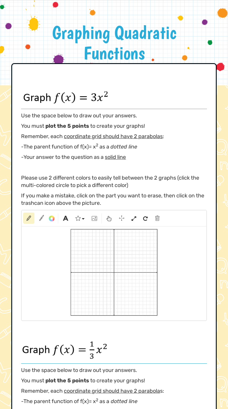 Graphing Quadratic Functions  Interactive Worksheet by Jason Throughout Parent Function Worksheet Answers