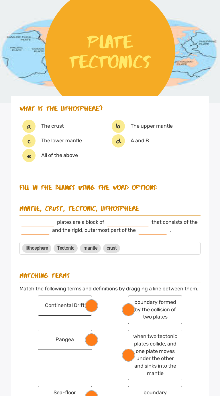 Plate Tectonics worksheet preview image