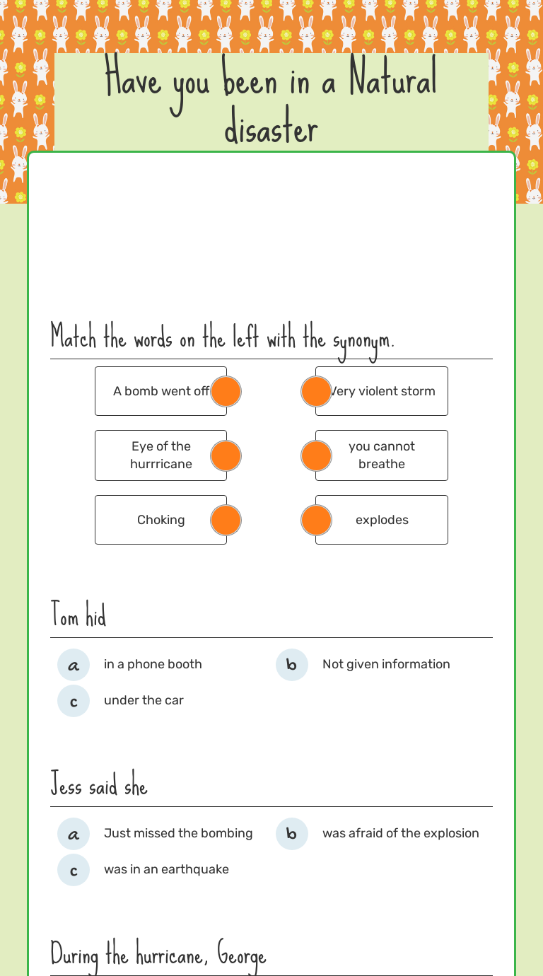 Have you been in a Natural disaster worksheet preview image