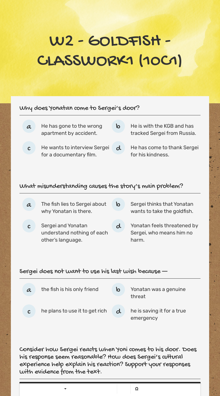 W2 - GOLDFISH - CLASSWORK1 (10C1) worksheet preview image