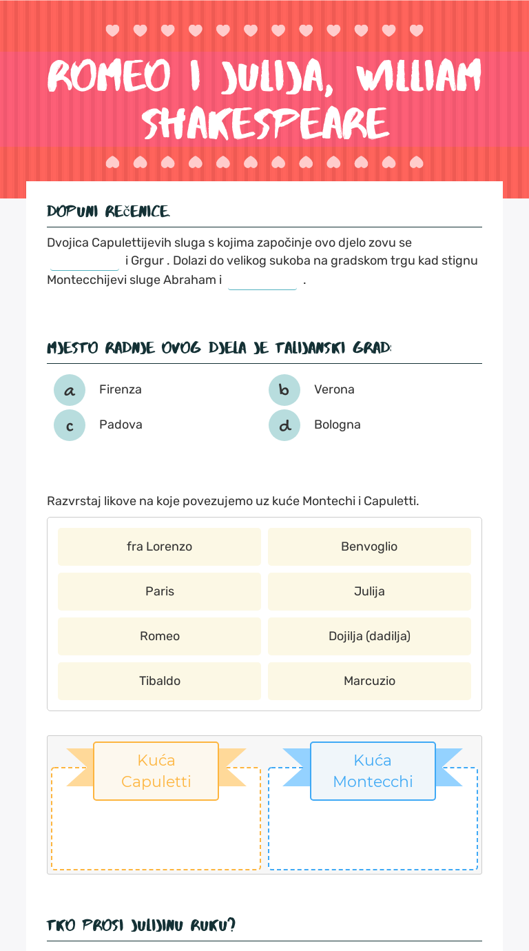 Romeo i Julija, William ShakespearE worksheet preview image
