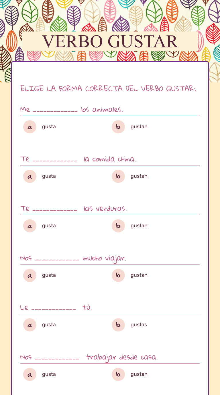 VERBO GUSTAR | Interactive Worksheet By Dubravka Zakarija Bračić | Wizer.me