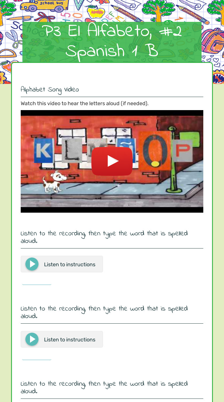 P3 El Alfabeto, #2 Spanish 1 B worksheet preview