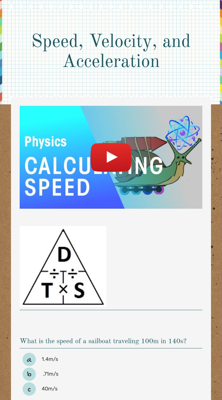 Speed, Velocity, and Acceleration Interactive Worksheet by Jarred