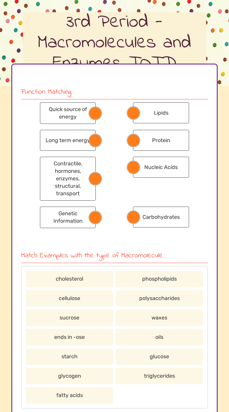 3rd Period -Macromolecules and Enzymes worksheet preview image