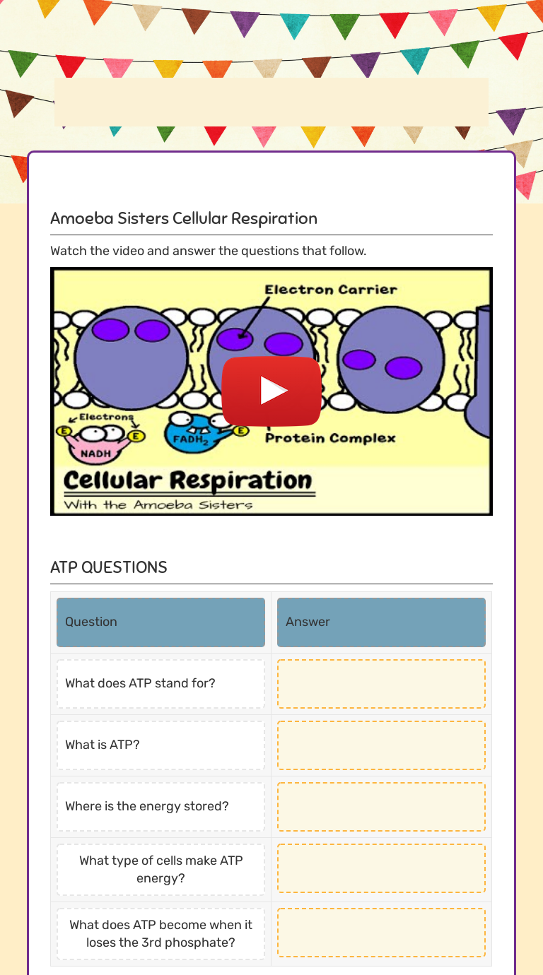Amoeba Sisters Cell Respiration worksheet preview