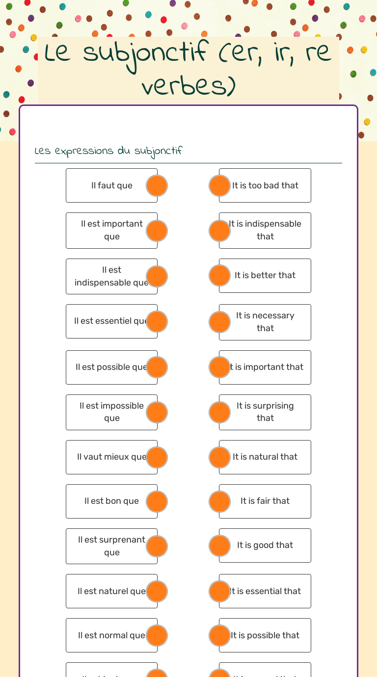 Le subjonctif 
(er, ir, re verbes) Grade 10 worksheet preview