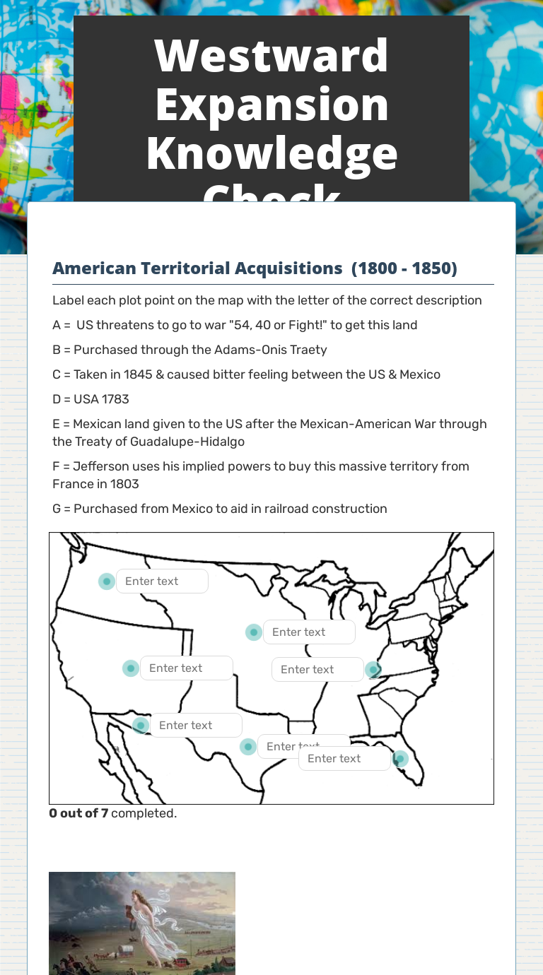 Westward Expansion Knowledge Check Interactive Worksheet By Megan Best Wizer Me