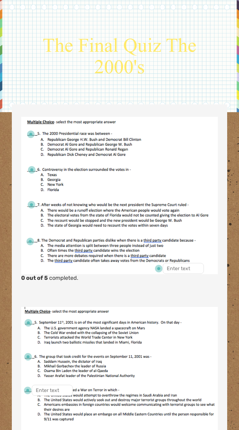 The Final Quiz The 2000's worksheet preview image