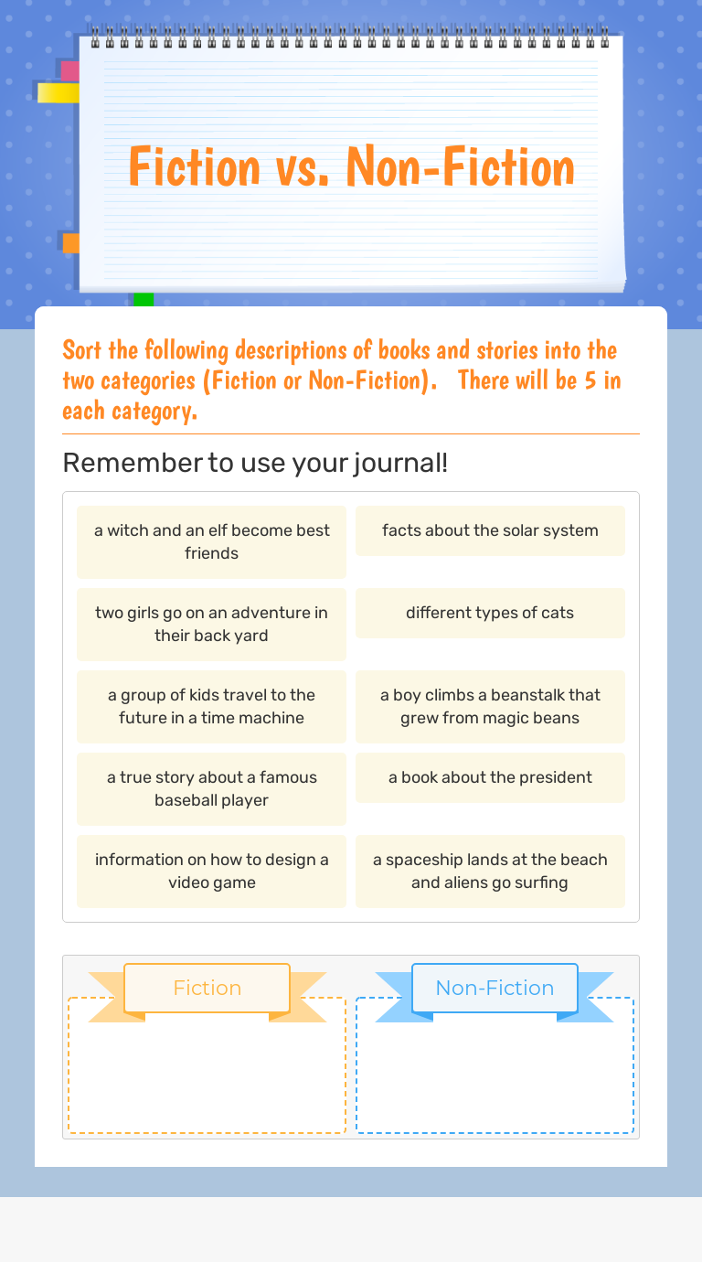 Fiction vs. Non-Fiction worksheet preview