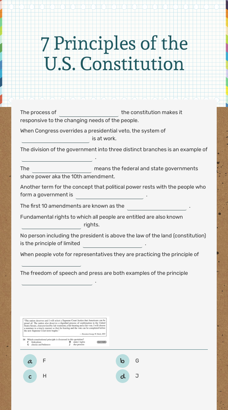 7 Principles Of The U.S. Constitution | Interactive Worksheet By ...