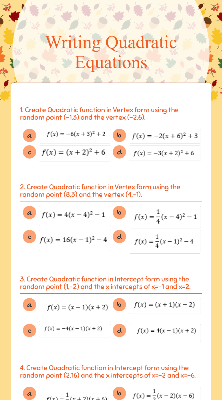 Writing Quadratic Equations Interactive Worksheet By Madeline Frazier Wizer Me