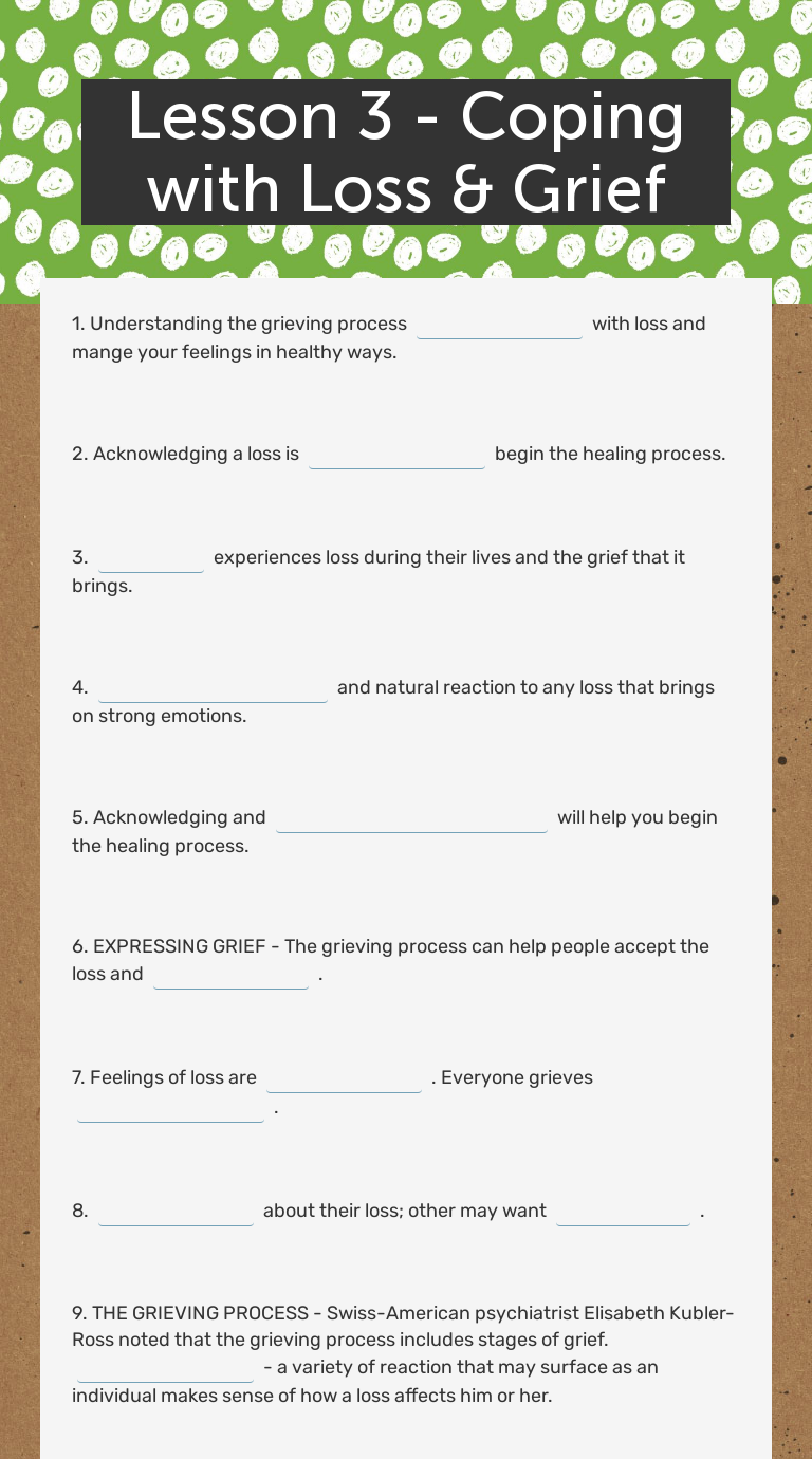 Lesson 3 - Coping with Loss & Grief | Interactive Worksheet ...