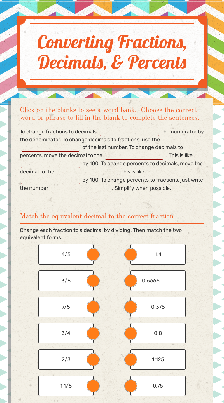 Converting Fractions, Decimals, & Percents | Interactive Worksheet by ...