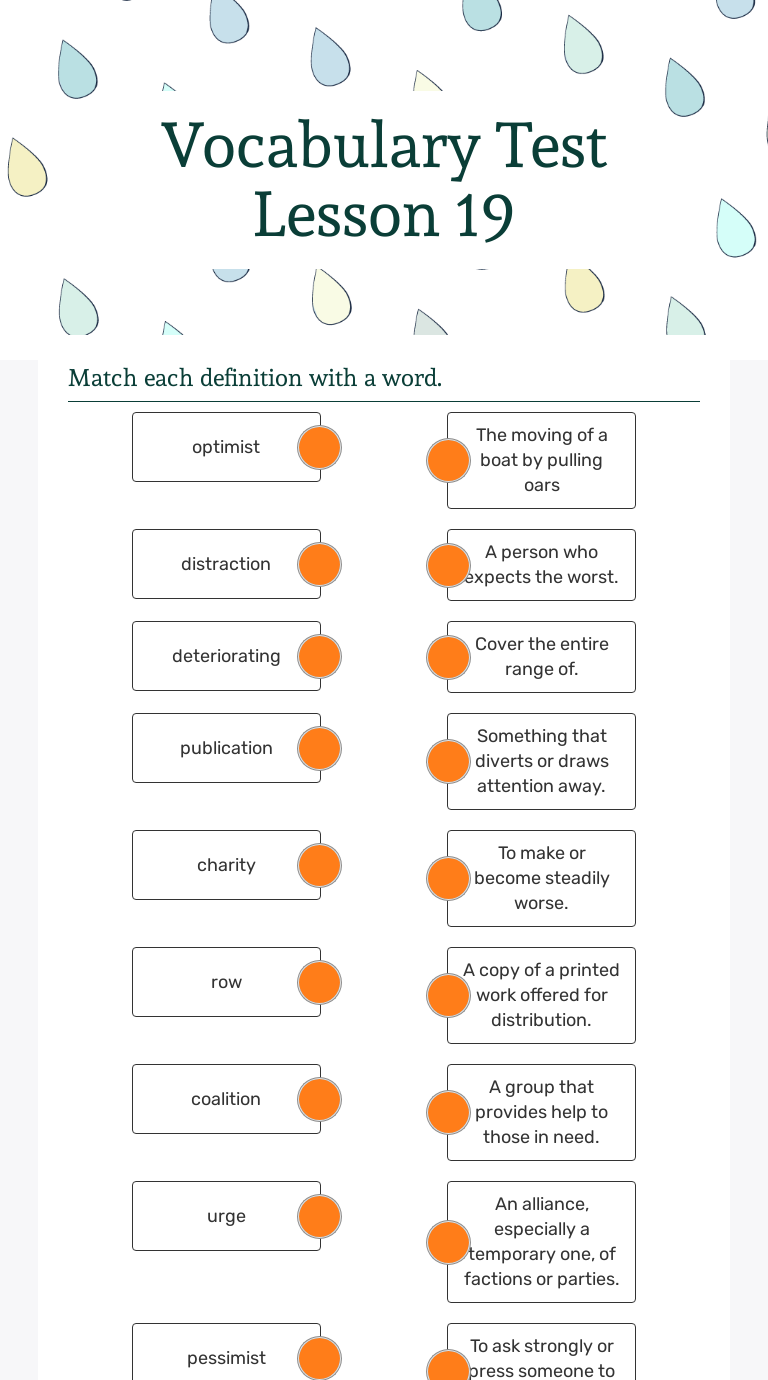 Vocabulary Test Lesson 19 Interactive Worksheet by Christopher Metz