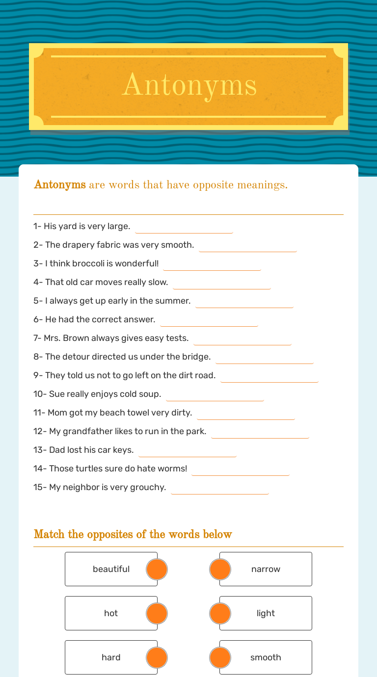 Antonyms worksheet