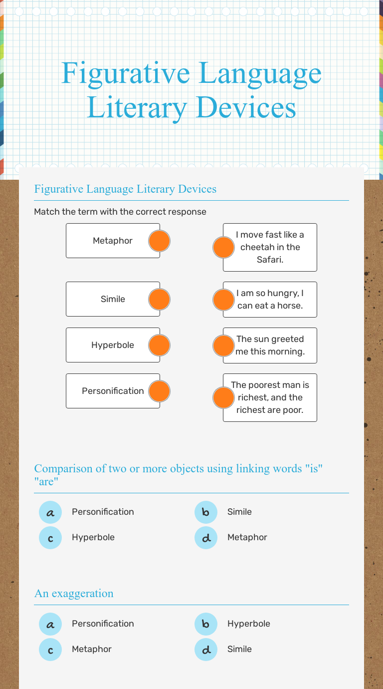 Figurative Language Literary Devices | Interactive Worksheet by