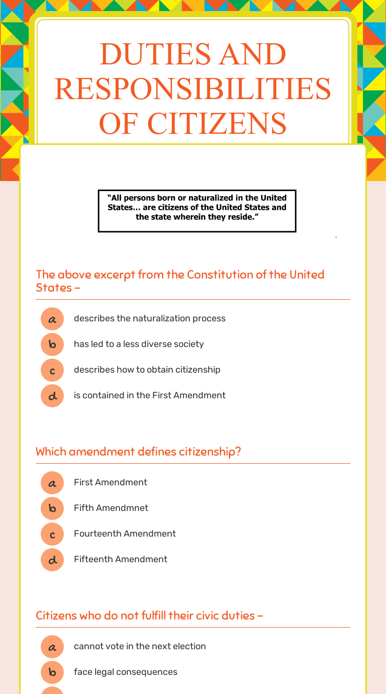 Duties and Responsibilities of Citizens | Interactive Worksheet by Mark