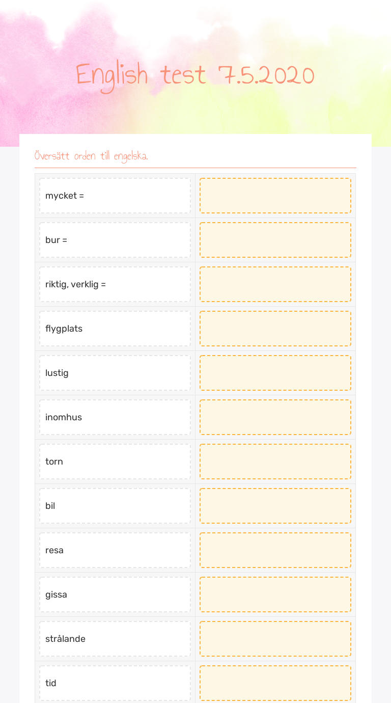 English test 7.5.2020 worksheet preview image