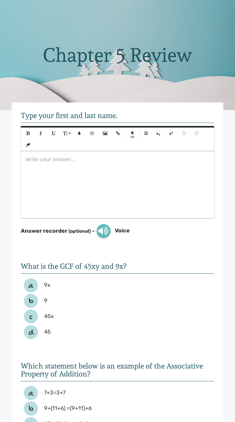 Chapter 5 Review worksheet
