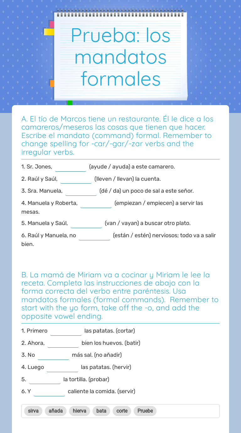 Prueba: Los Mandatos Formales | Interactive Worksheet By Esperanza ...