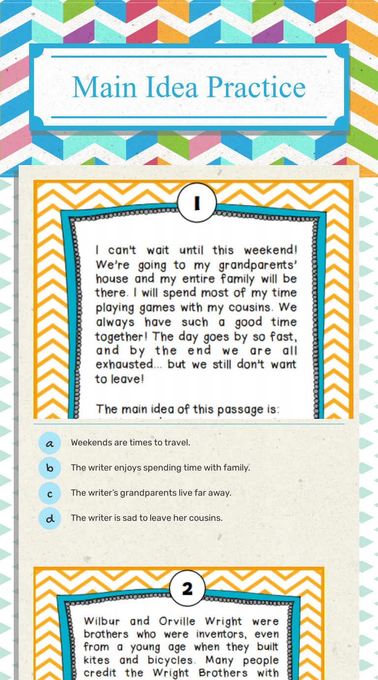 Main Idea Practice Grade 4 worksheet preview